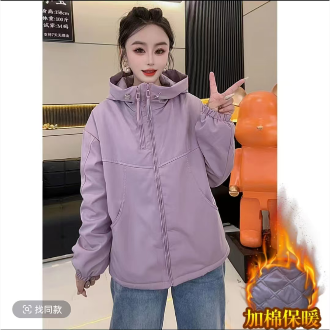 加棉加厚2025冬季新款加厚冲锋衣百搭夹克连帽宽松棉外套上衣女