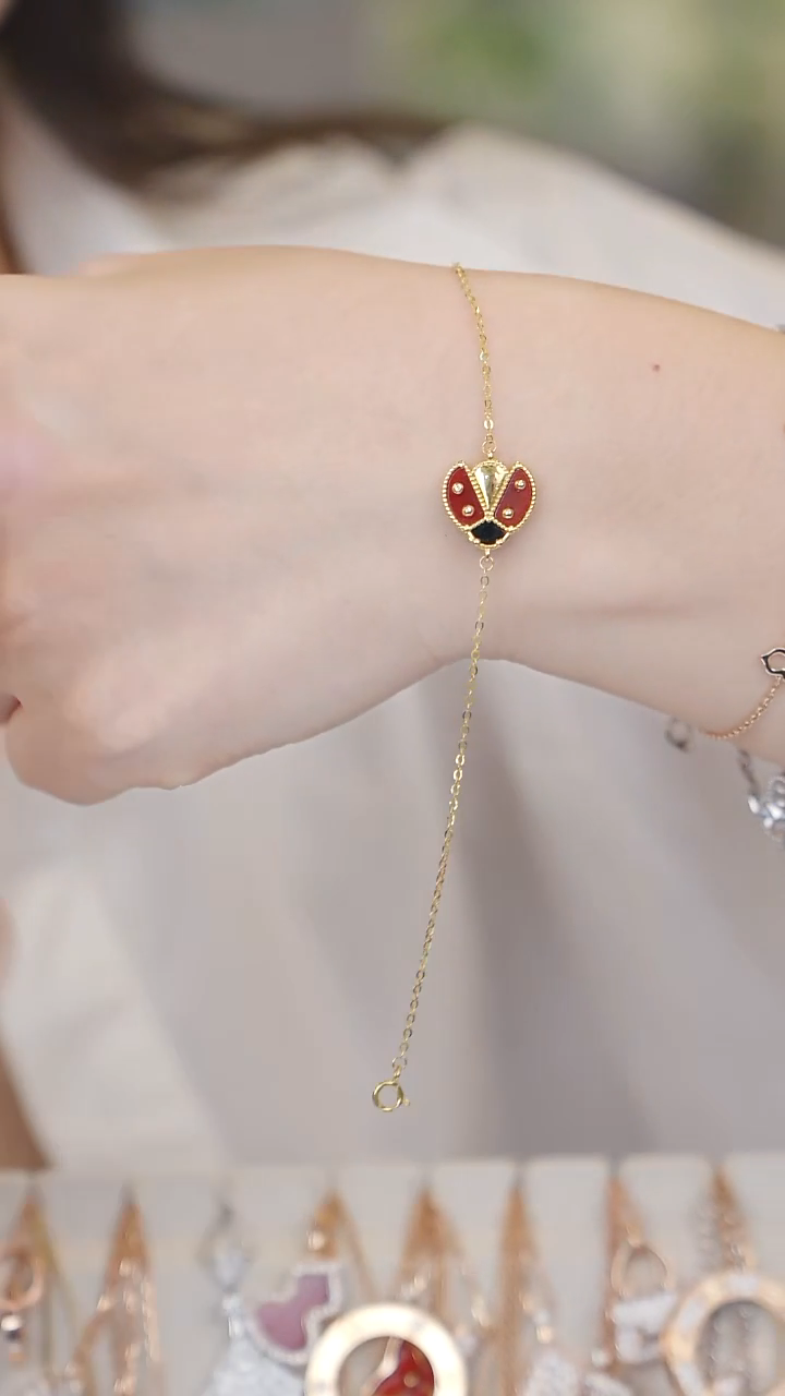 18K金镶嵌手链玛瑙/玉髓瓢虫