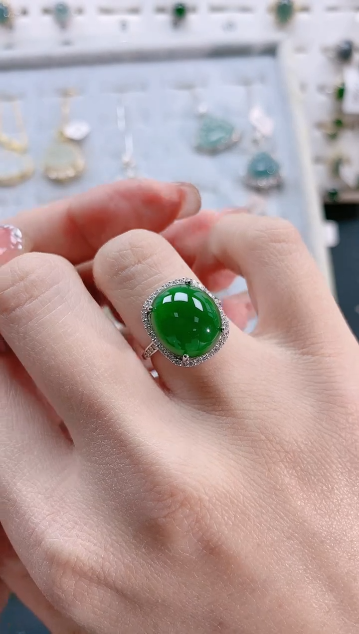 【闪购商品】翡翠戒指银S925镶嵌天然翡翠