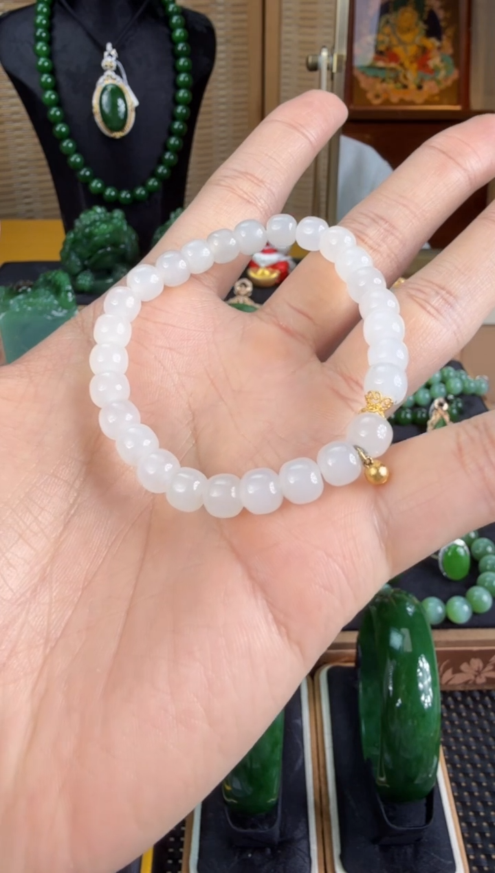 【闪购商品】和田玉（碧玉）手串18K金镶嵌 