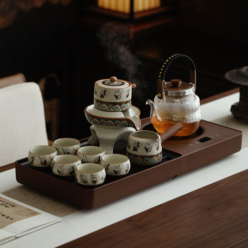 敦煌飞天汝窑自动茶具套装茶台烧水壶一体全自动茶盘整套2025新款