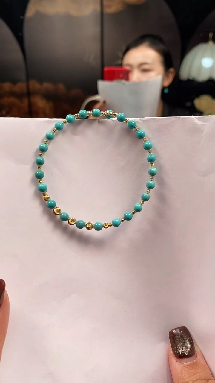 18K金镶嵌绿松石手链6