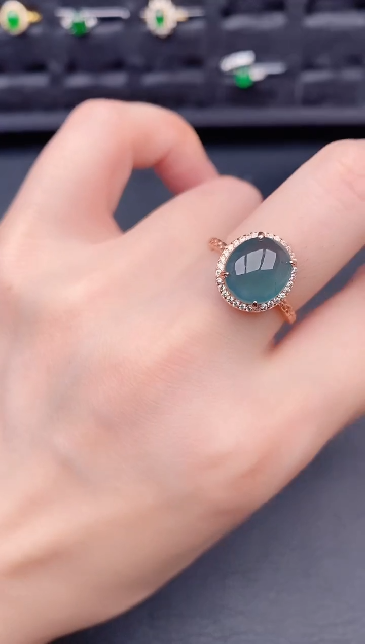 银S925镶嵌戒指翡翠天然a货翡翠158