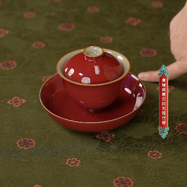 【小乔赏瓷】景德镇手工手绘谢小金豇豆红盖碗+壶承+茶杯