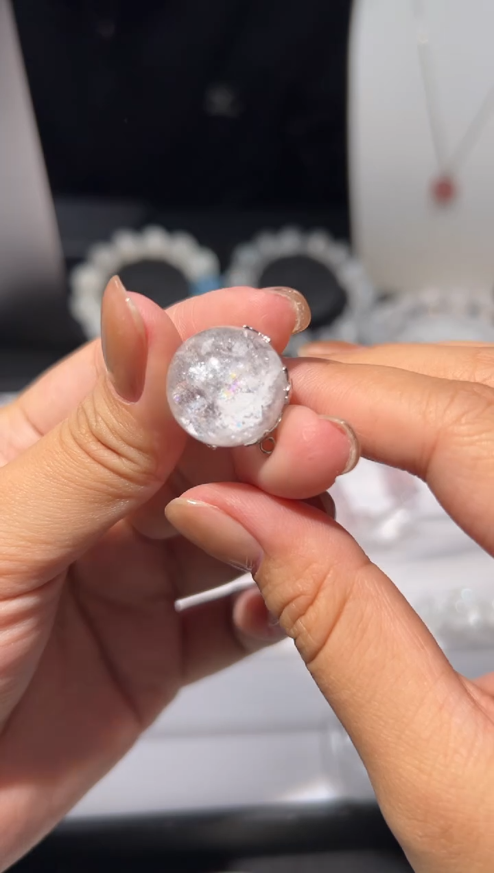 银S925镶嵌手链水晶人鱼肌单颗18mm双耳蛋面