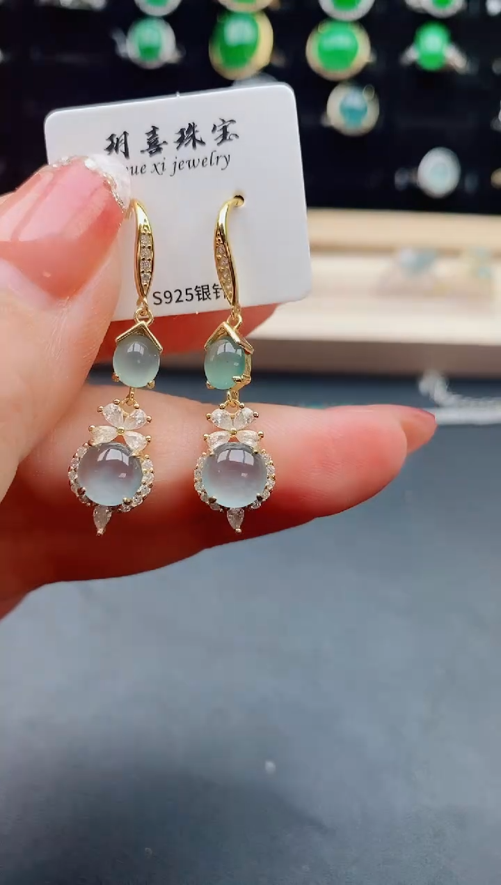 【闪购商品】翡翠耳饰银S925镶嵌85800