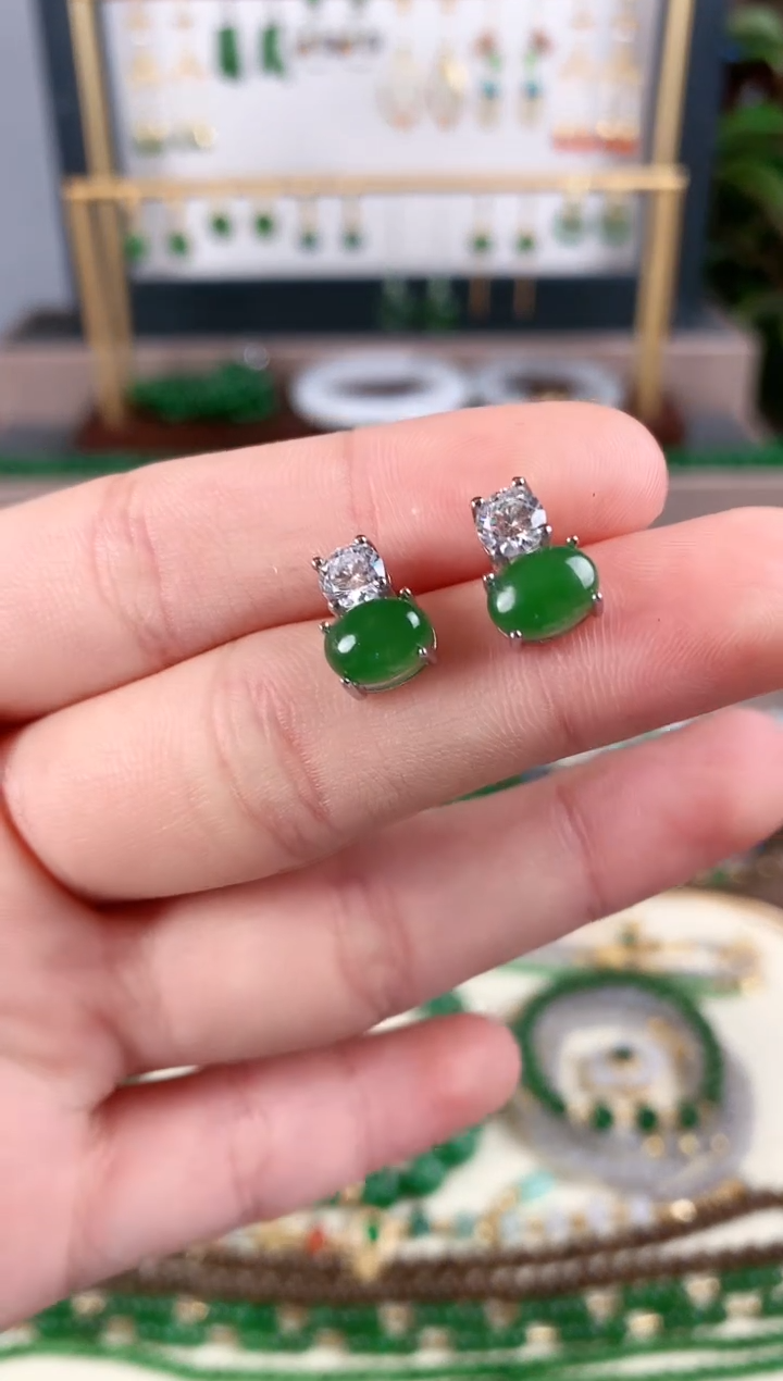 银S925镶嵌和田玉耳饰0