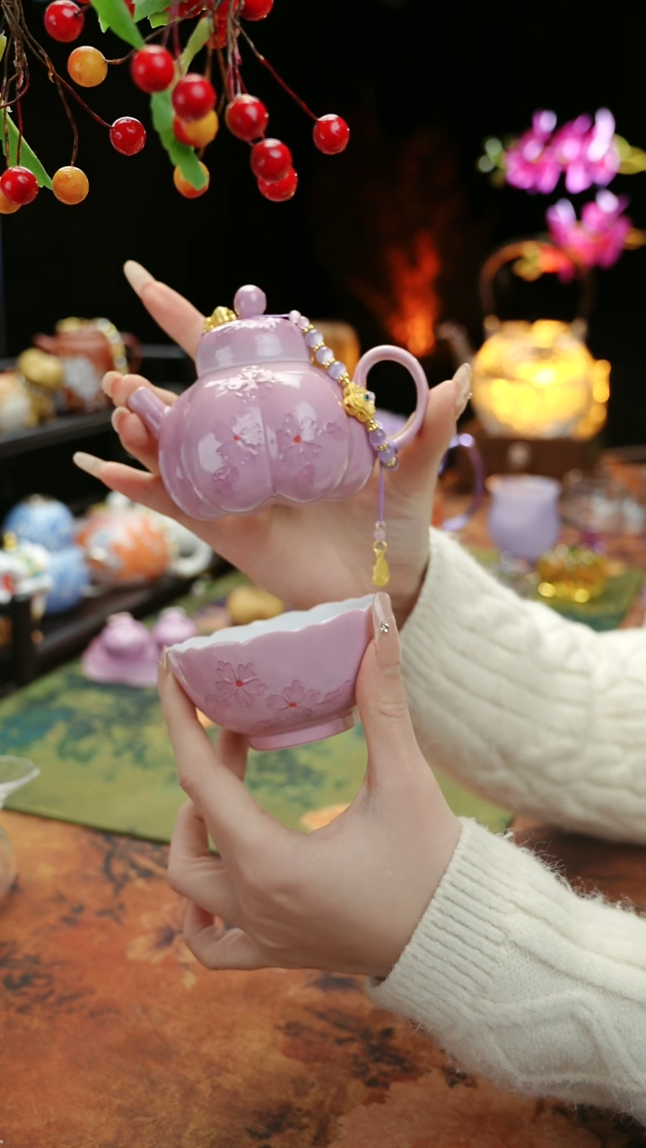 【闪购商品】紫色南瓜壶+滴流+杯子