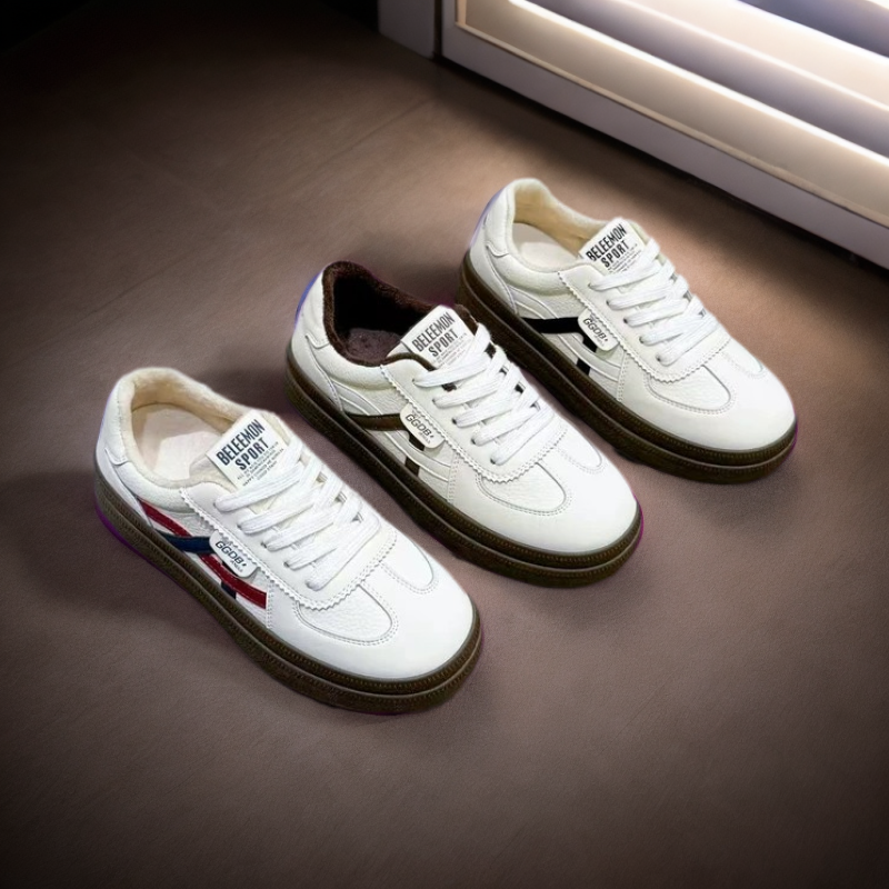 2025秋冬新款厚底加绒小白鞋女百搭真皮休闲运动板鞋德训鞋女鞋