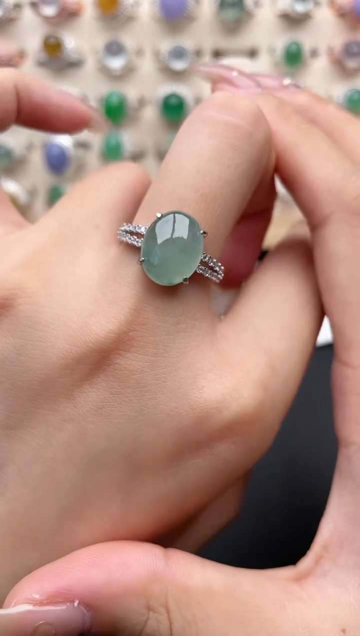 【闪购商品】翡翠戒指银S925镶嵌一物一证一礼盒