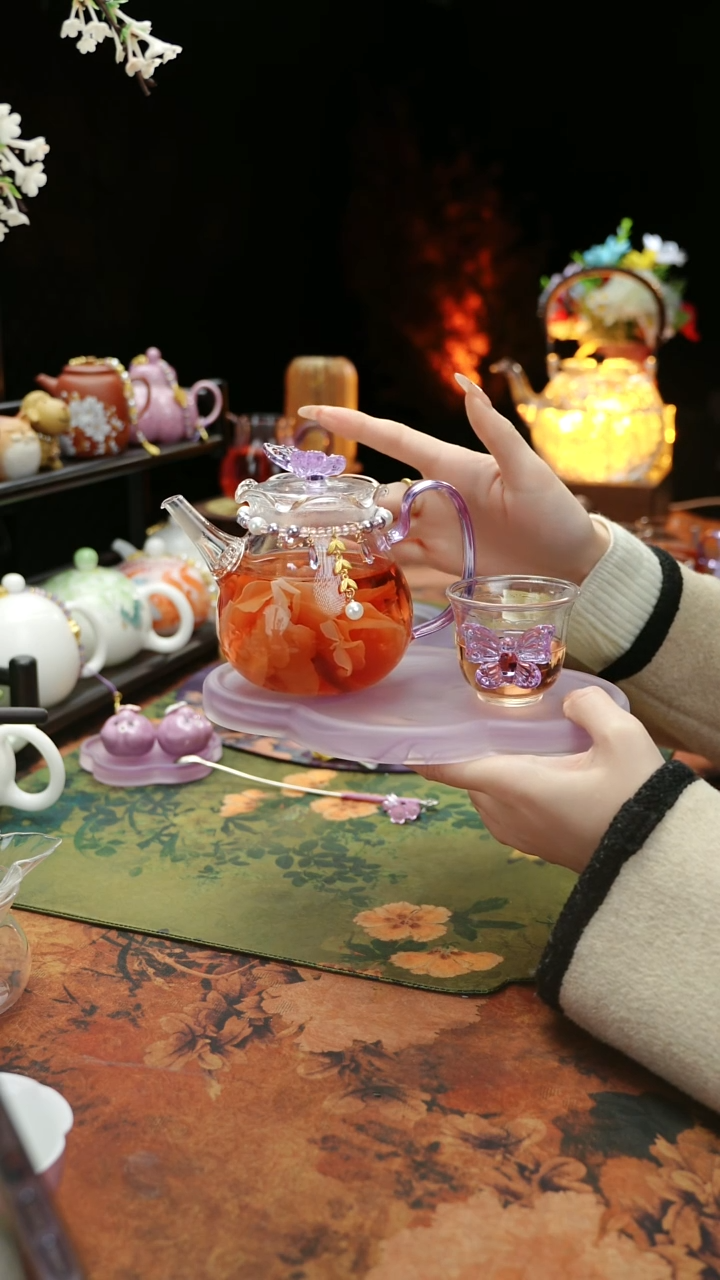 【闪购商品】紫色壶承+茶壶+链子+杯子