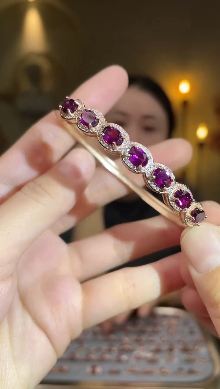 银S925镶嵌手镯石榴石手镯