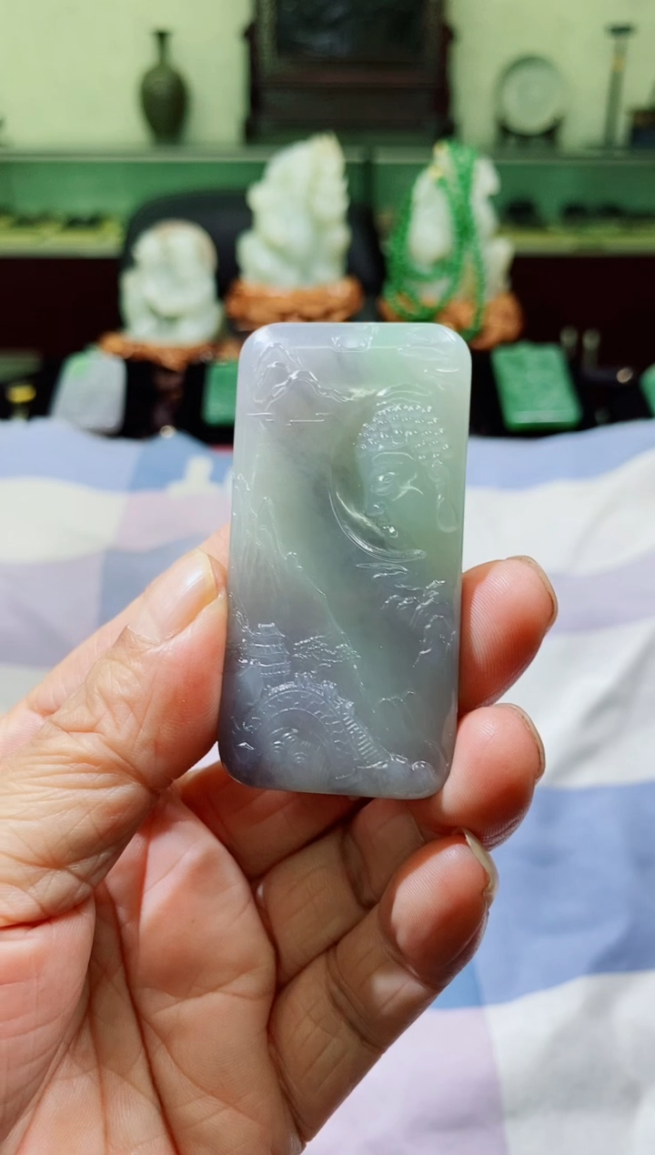 和田玉（翠青玉）未镶嵌吊坠(不含链)和田玉翠青大日如来