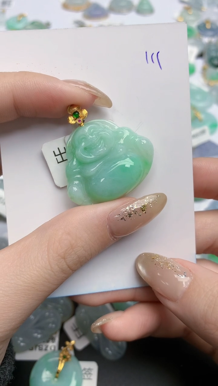 【闪购商品】翡翠颈饰18K金镶嵌天然缅甸翡翠A货