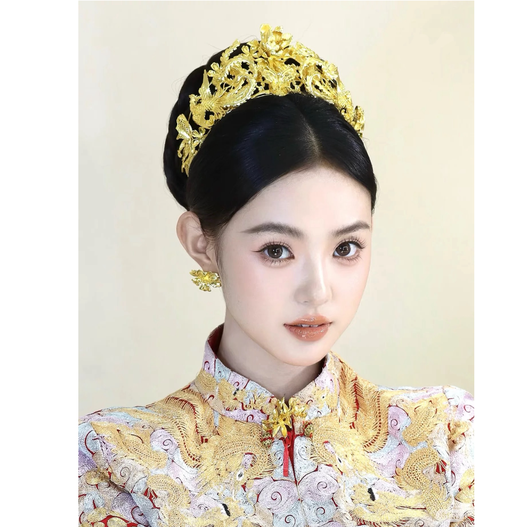 ETE-12703新娘头饰金色凤冠龙凤褂结婚牡丹发冠高级感秀禾服发饰