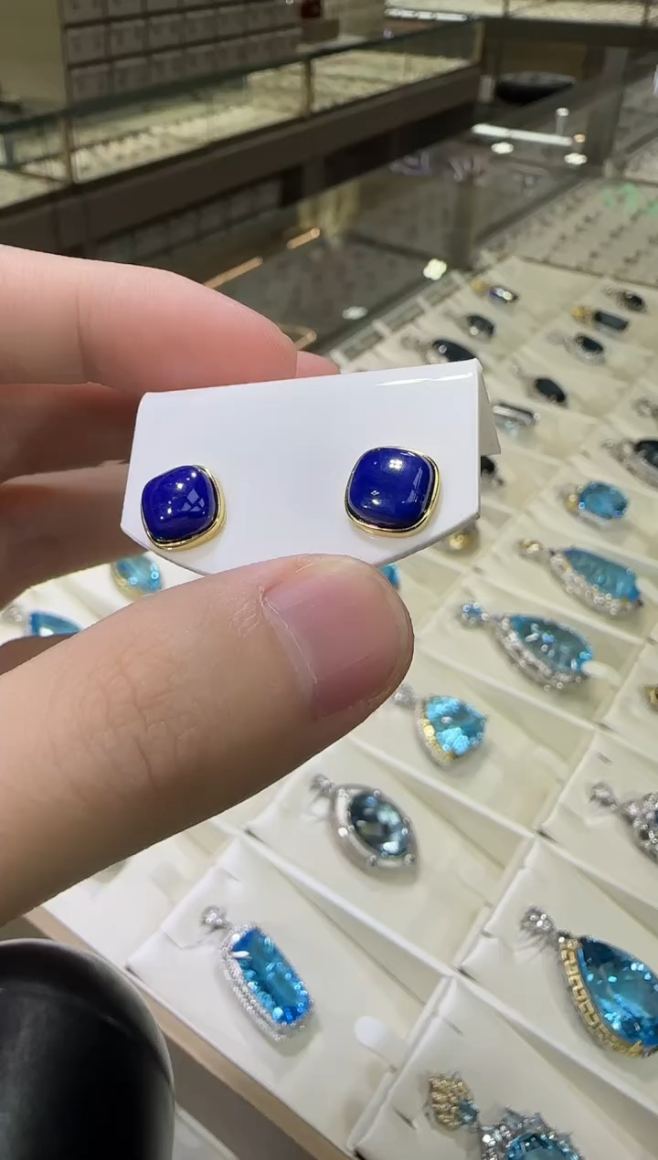 银S925镶嵌青金石耳饰10mm耳钉