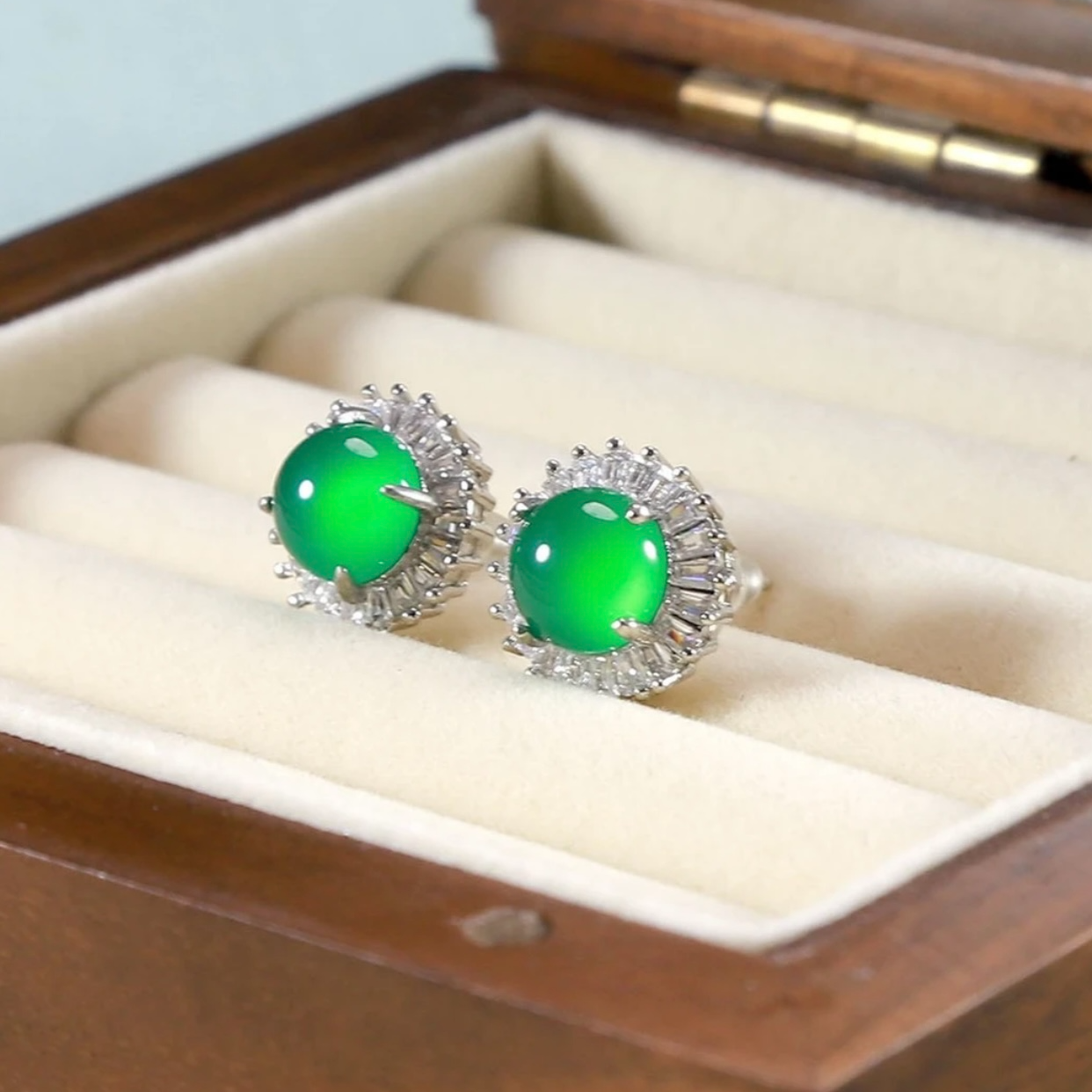 【品颂珠宝】天然珠宝正品玉石精美百搭满钻耳钉卡8s925银