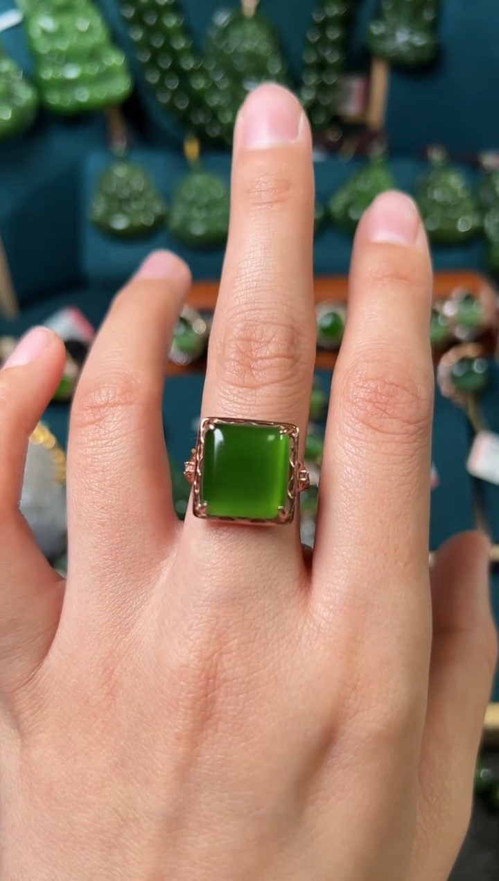 【闪购商品】和田玉（碧玉）戒指银S925镶嵌碧玉