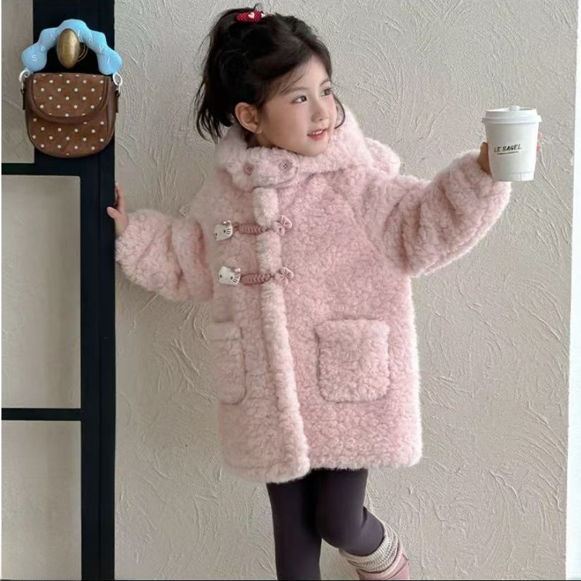 现货【北极熊】SC623女童冬季2025新款加绒加厚连帽毛毛衣棉服外套