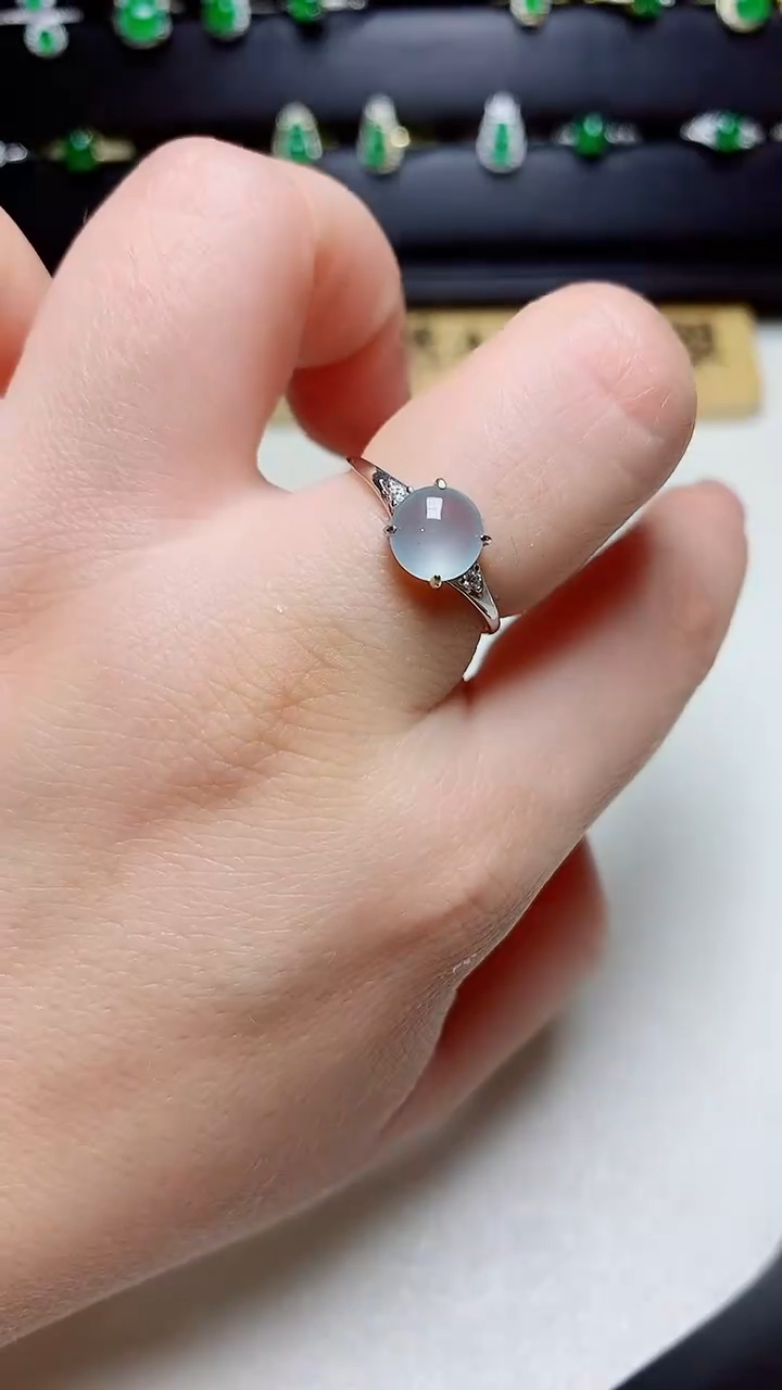 翡翠戒指银S925镶嵌天然翡翠s925银镶嵌