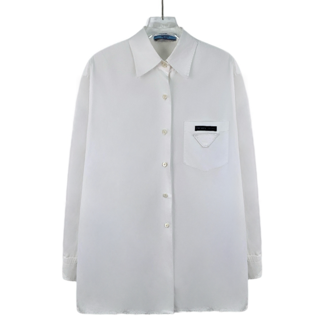 95新 Prada/普拉达  HM0461  口袋三角标棉质翻领单排扣衬衫 38码