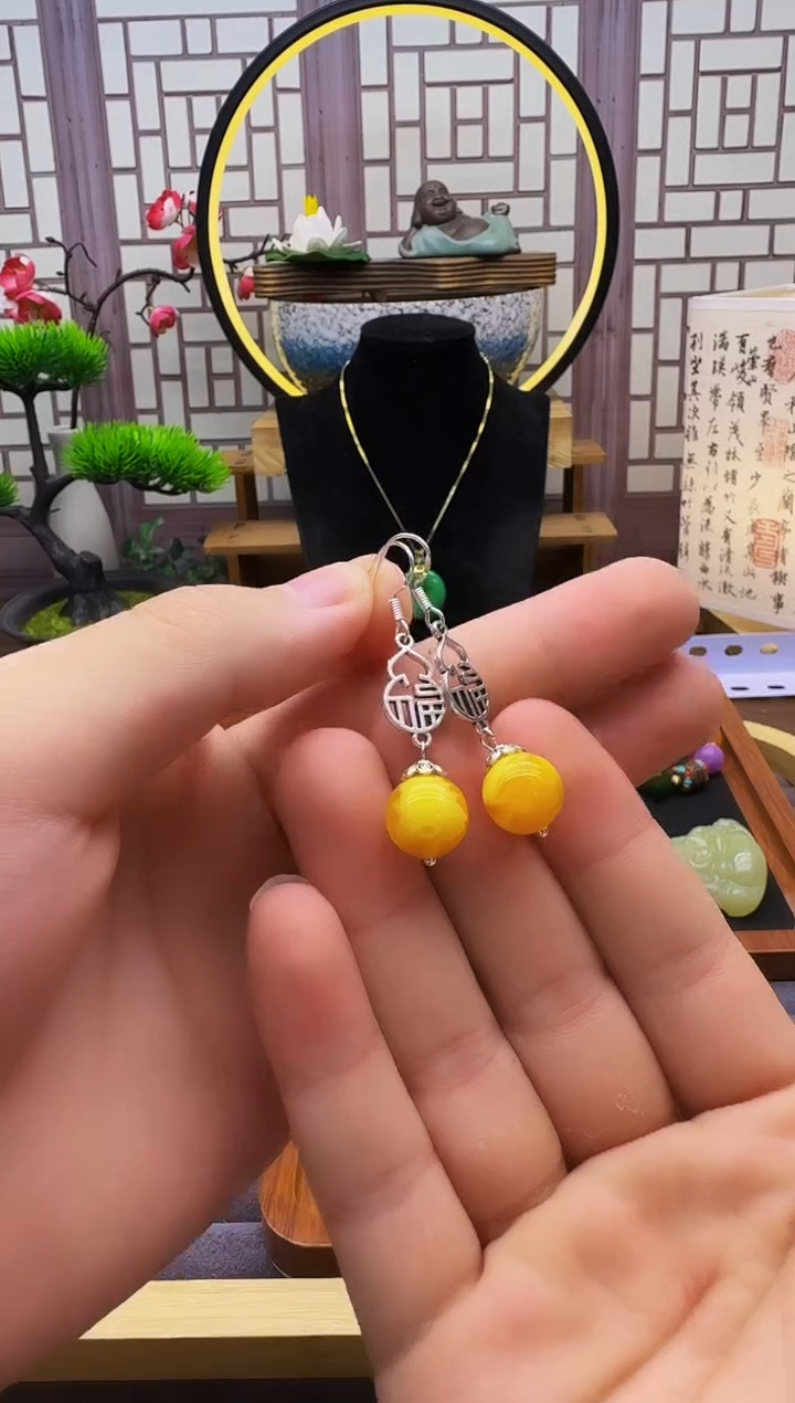 银S925镶嵌蜜蜡耳饰E57