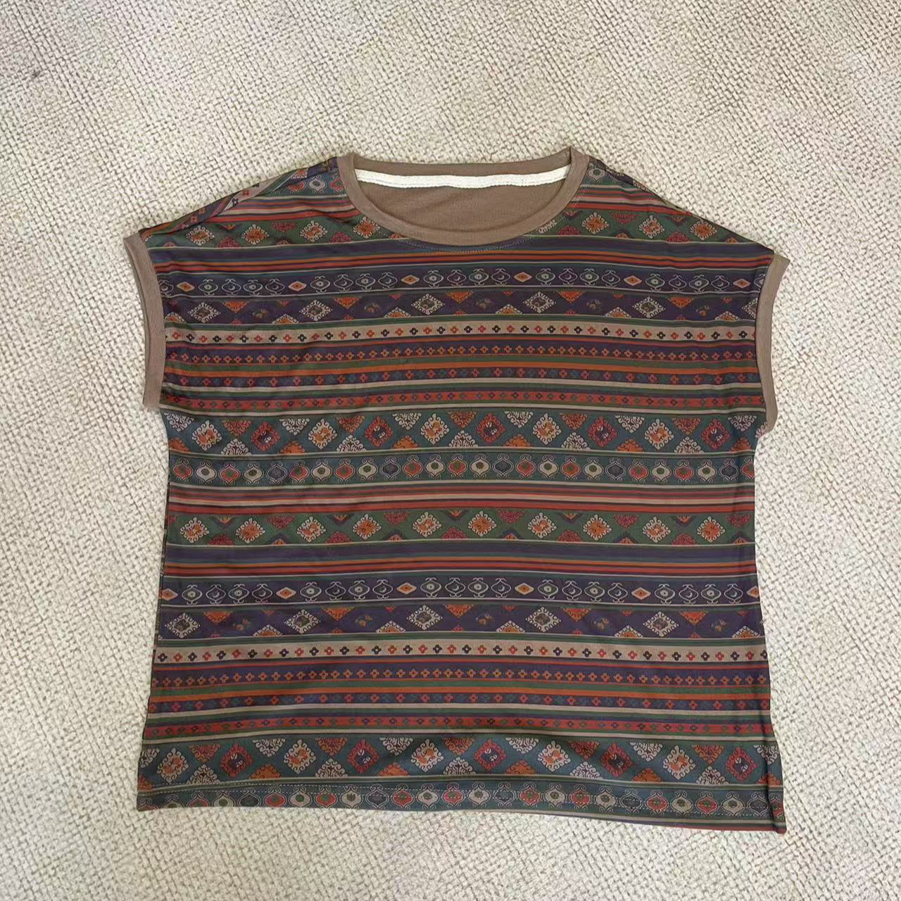 安然8925复古民族风印花针织T女士休闲百搭夏季无袖