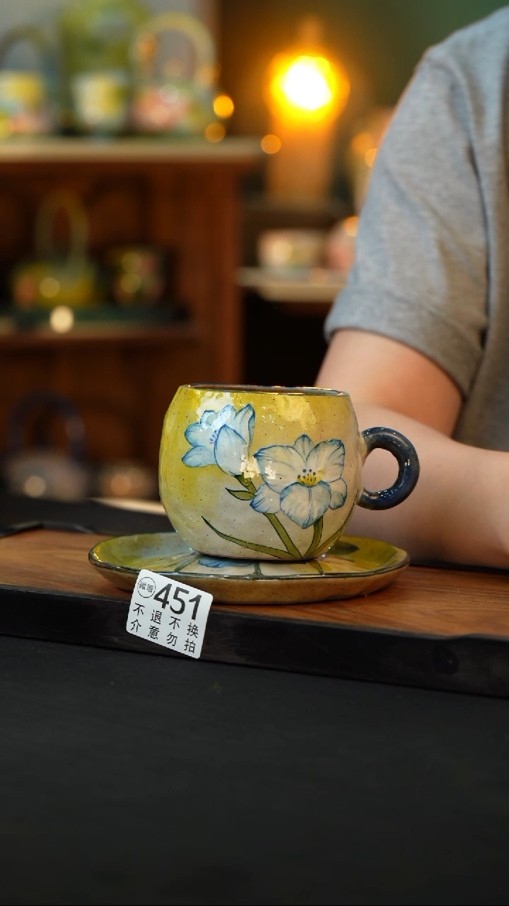 杯手绘心瓷陶瓷浮力微瑕介意勿拍