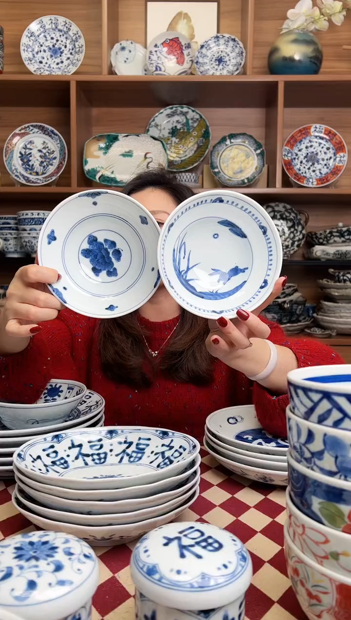 【闪购商品】瓷片浓牡丹+海边之兔14cm斗笠饭碗