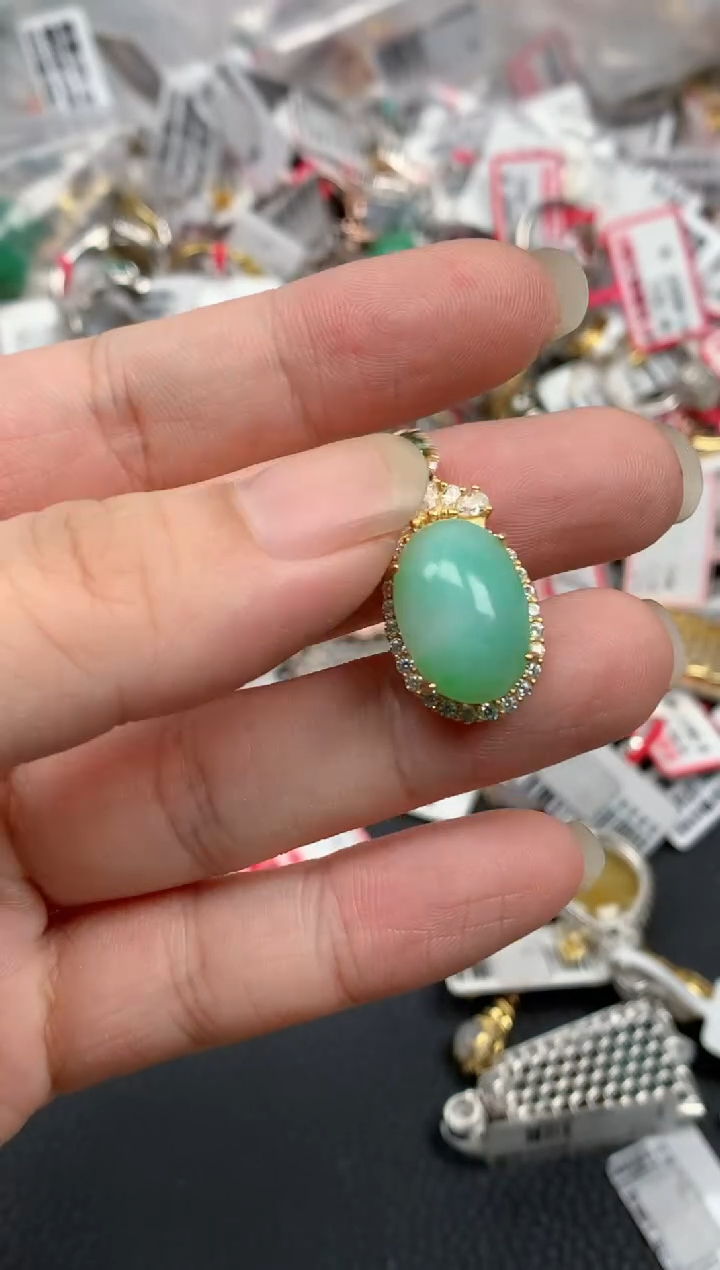 翡翠戒指银S925镶嵌天然A货缅甸翡翠