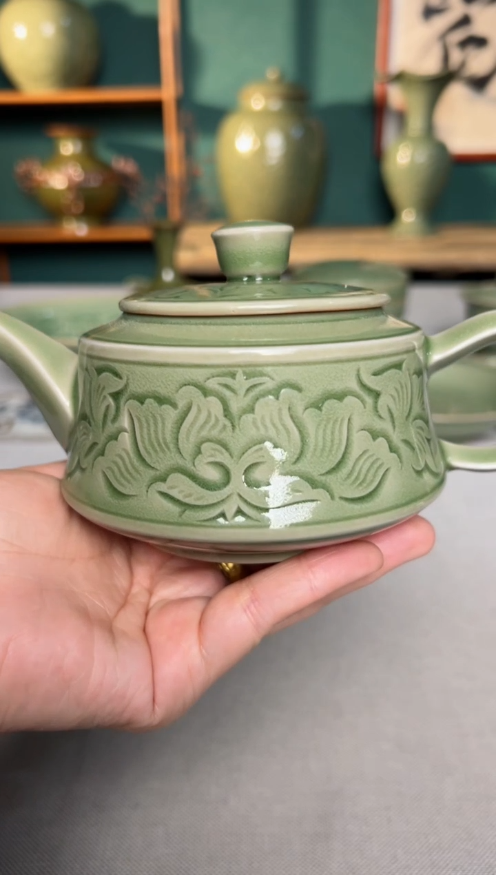 【闪购商品】其他耀州窑纯手工牡丹汉阙壶