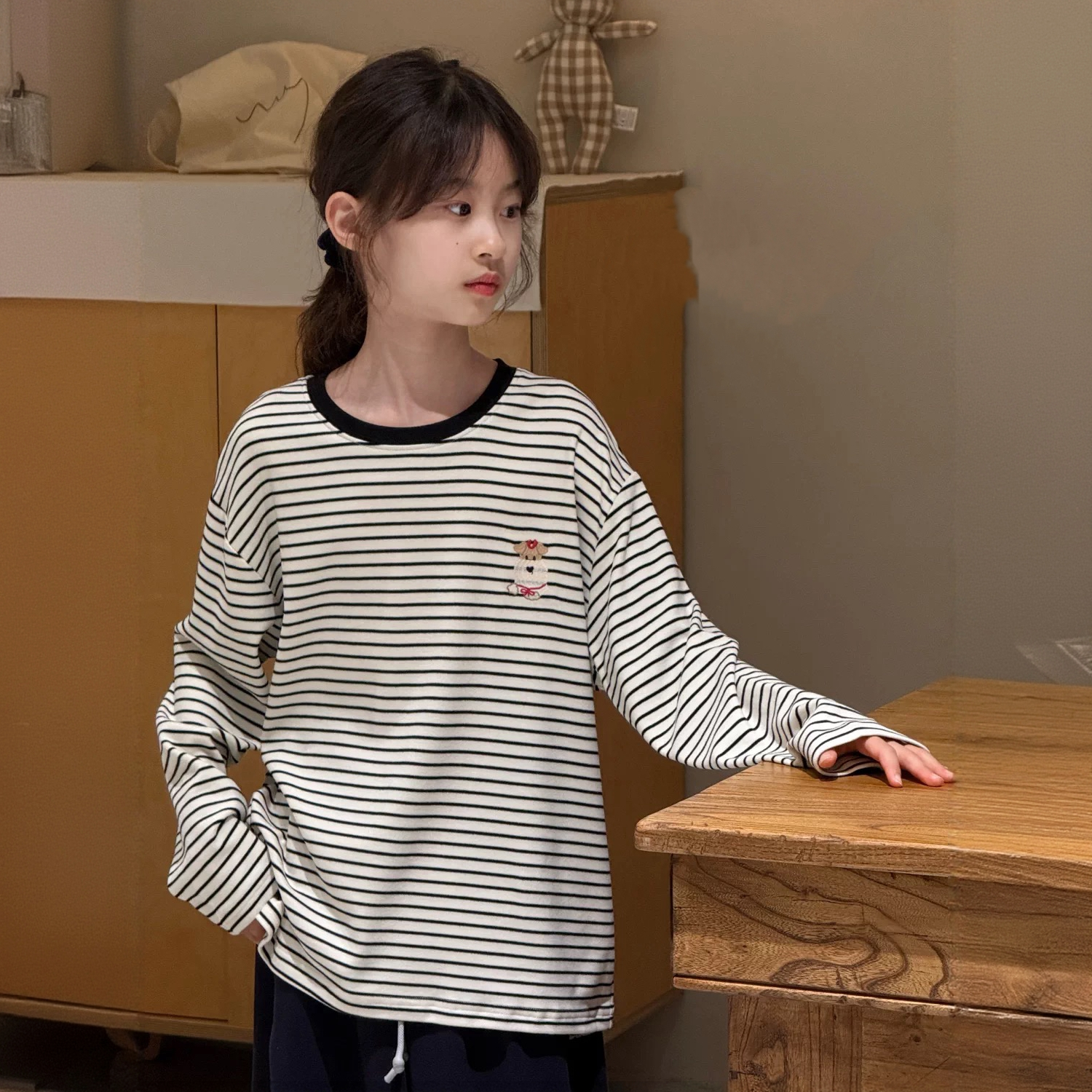 冬款韩版小狗刺绣条纹过冬女童打底衫 F293 293 R 