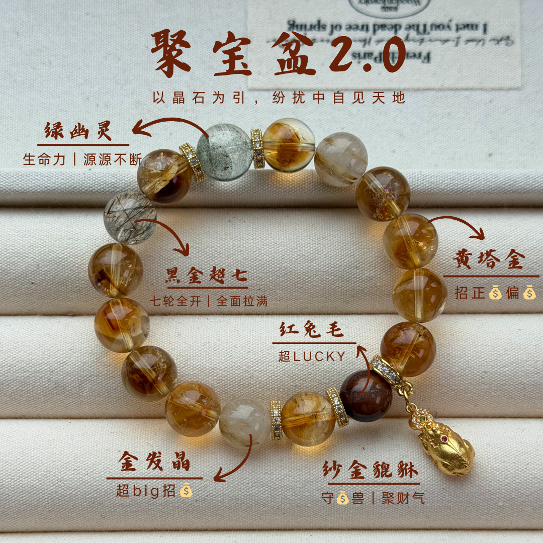 【聚宝盆2.0】黄塔金绿幽灵设计款七轮全开聚财守护