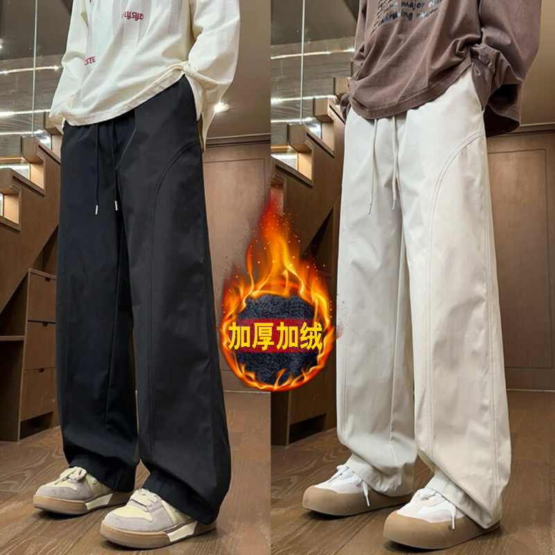 秋冬美式加绒裤子男斜切户外软壳直筒保暖休闲冲锋裤百搭工装长裤
