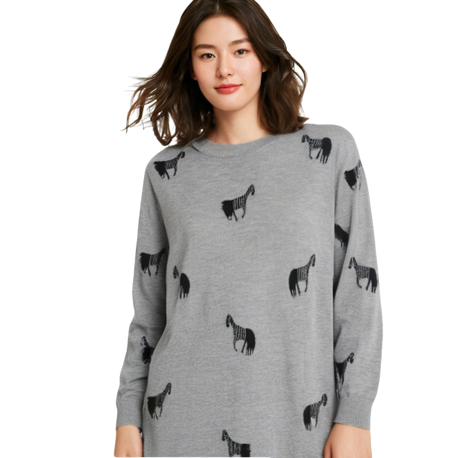 胖太太大码女装春秋新品卡通图案灰色针织打底衫休闲潮621114010