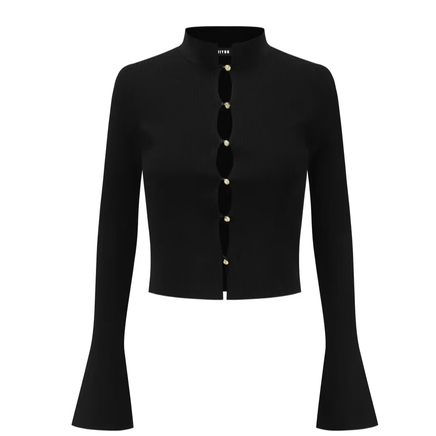 ELVIS.CHEUNG25春季新品女士设计师款牡丹金扣装饰套头长袖衫