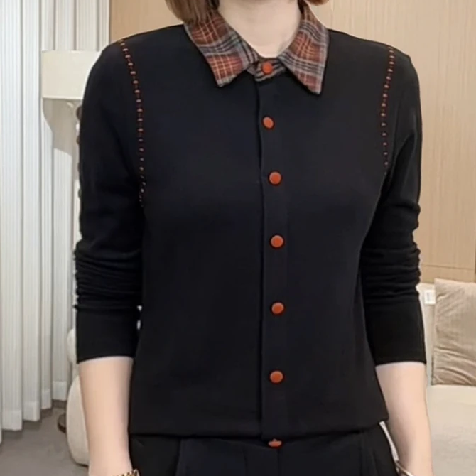 2025年冬季女士新款百搭显瘦减龄洋气简约翻领长袖打底衫