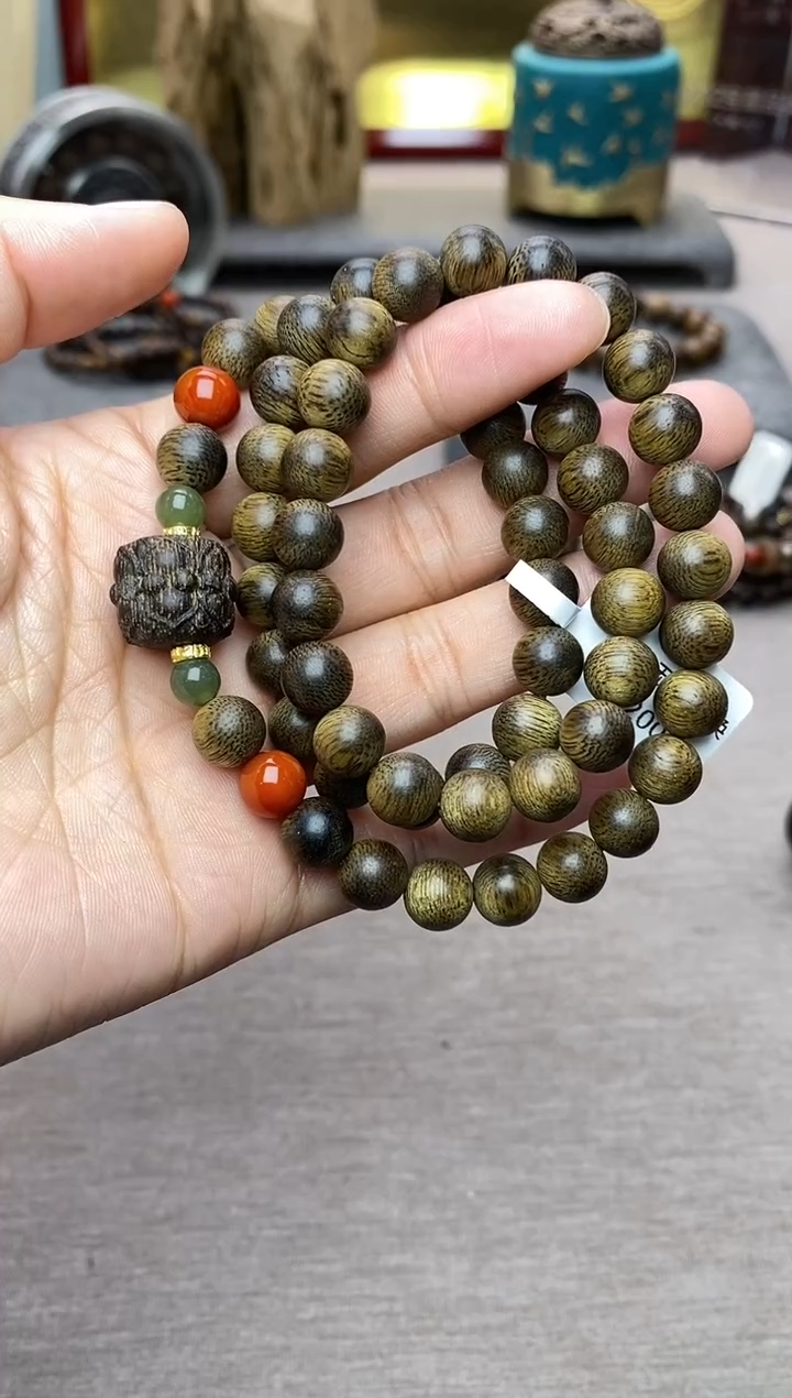 【闪购商品】沉香手串芽庄黄棋沉水老料0.8＋双头莲花三圈设计