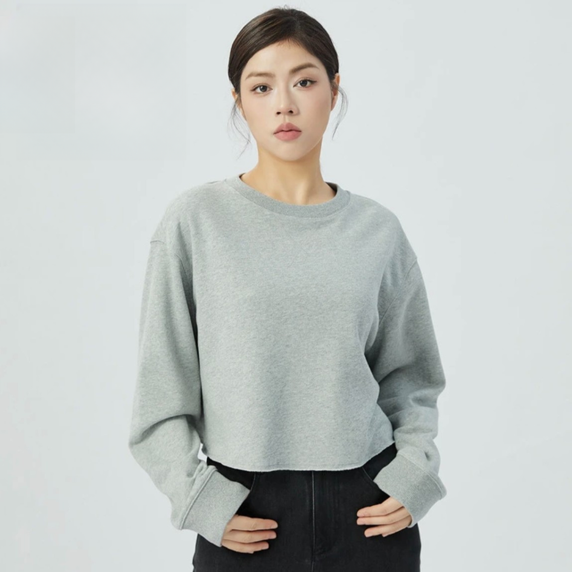 AMASS阿玛施美拉德银丝质感带葱舒适亲肤短款宽松卫衣5300936