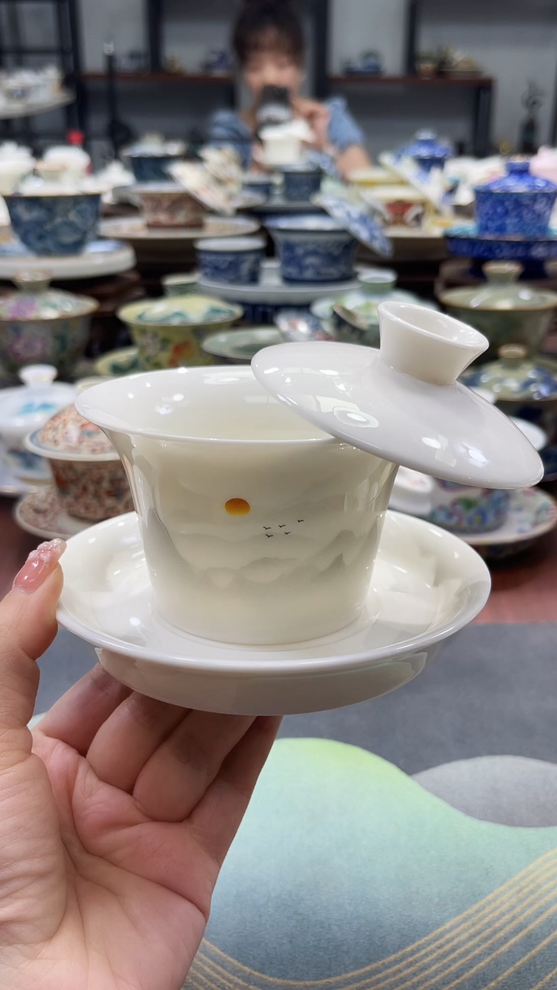 日出东方大底拖盖碗纯白盖子