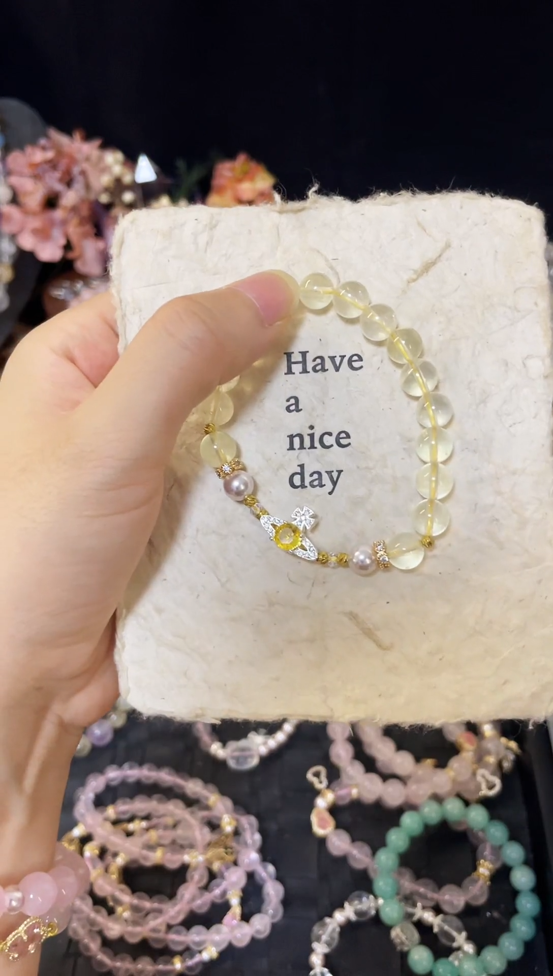 水晶手串未镶嵌黄水晶阿赛土星