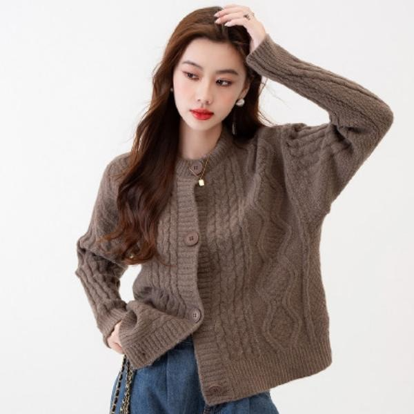 A378复古咖色开衫毛衣慵懒风毛衣宽松时尚R00782BR209