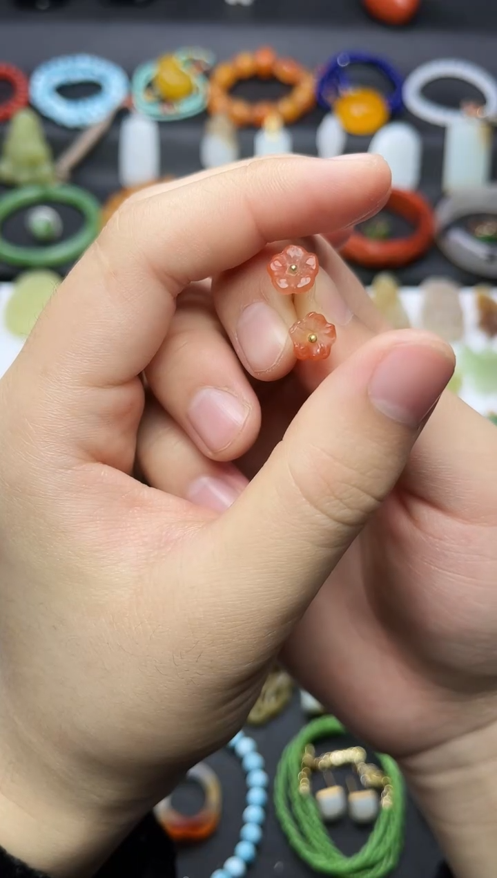 银S925镶嵌耳饰南红玛瑙花耳钉06