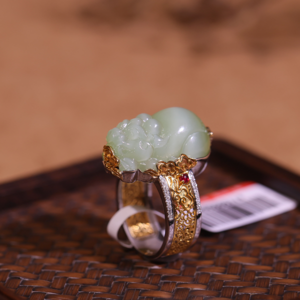 【新疆马爷珠宝】碧玉猫眼貔貅戒指-sll000064