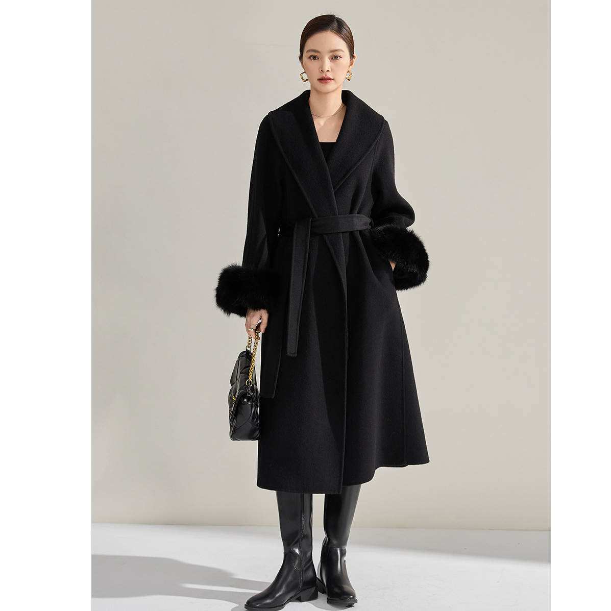 秋冬温柔气质狐狸毛外套富家千金氛围感羊毛呢子大衣女18682