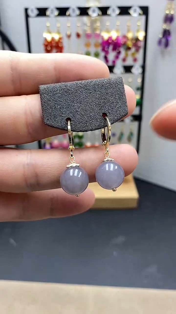 【闪购商品】和田玉耳饰银S925镀金镶嵌烟紫耳扣尺寸12mm