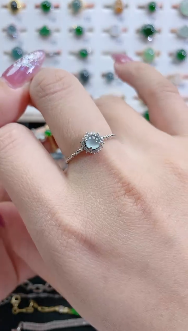 银S925镶嵌戒指翡翠天然翡翠