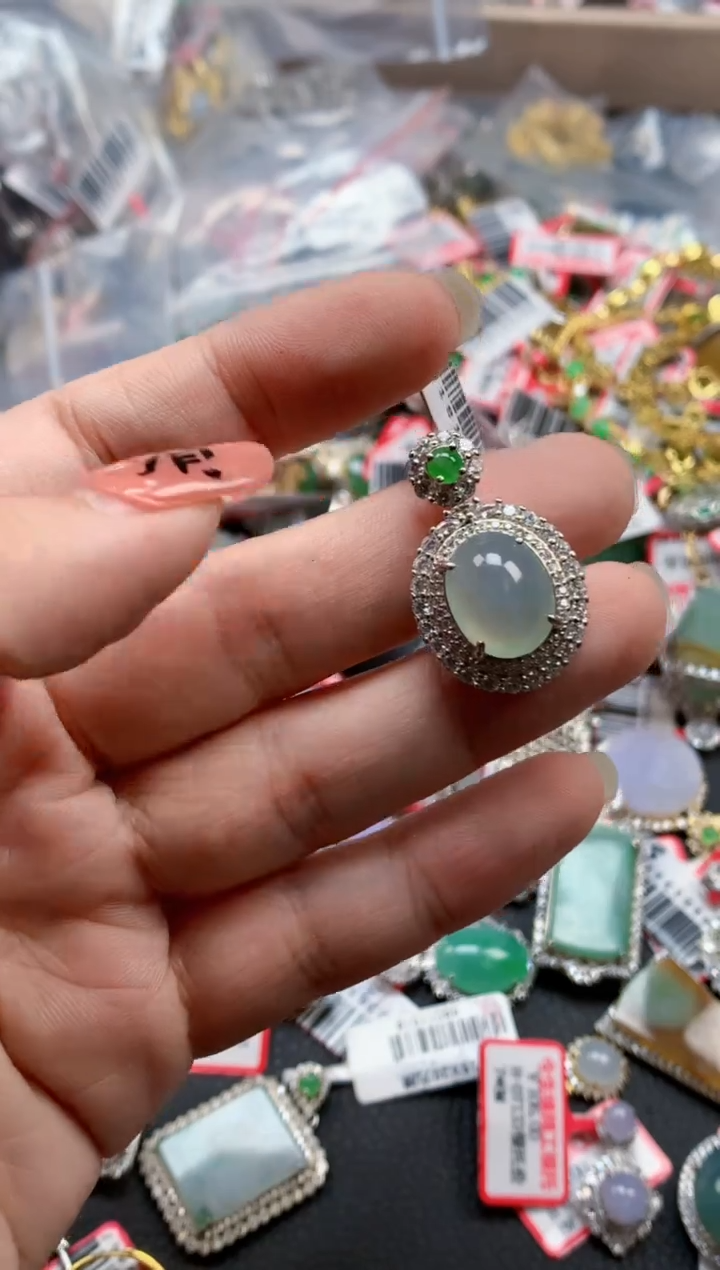 银S925镶嵌戒指翡翠天然A货缅甸翡翠