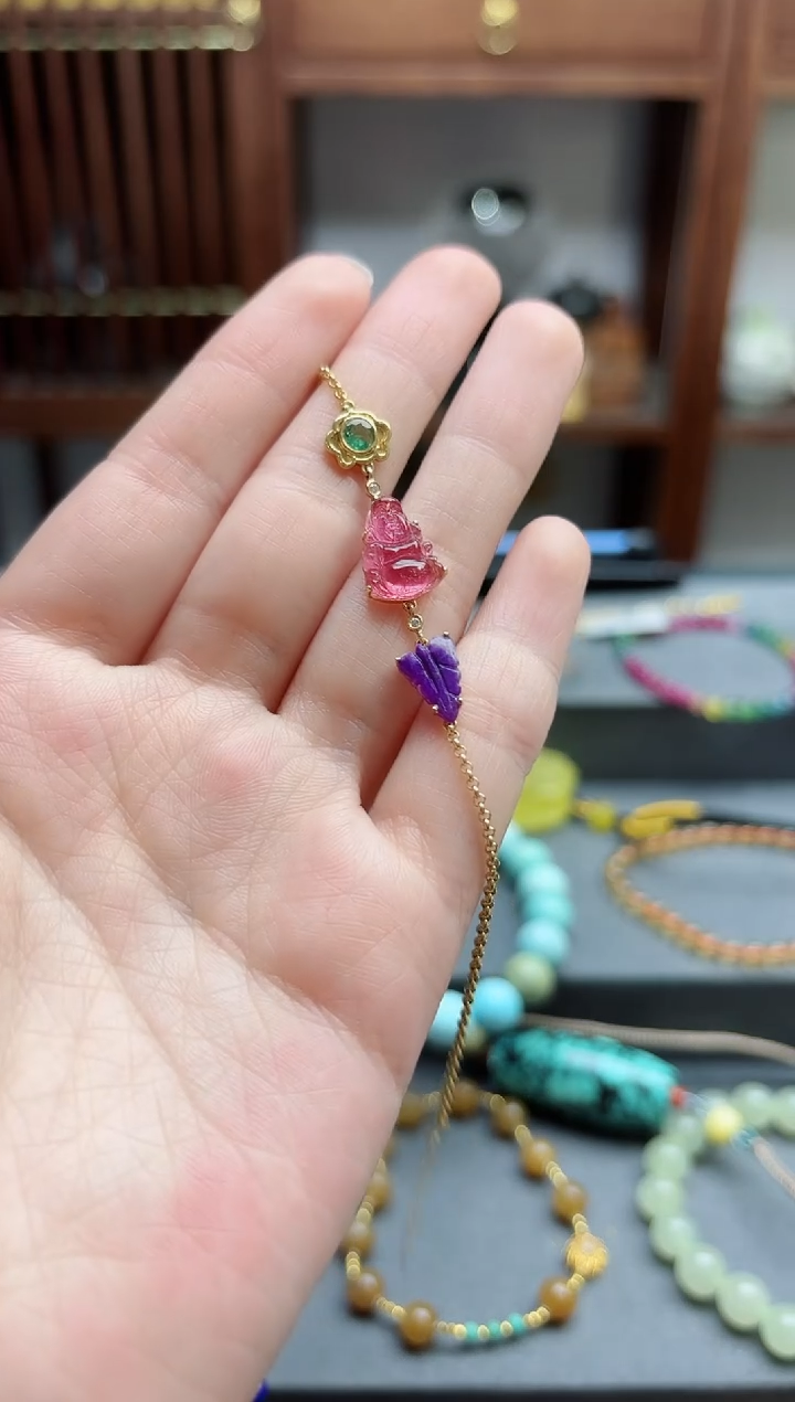 【闪购商品】碧玺手链18K金镶嵌18k金碧玺多宝手链QJG
