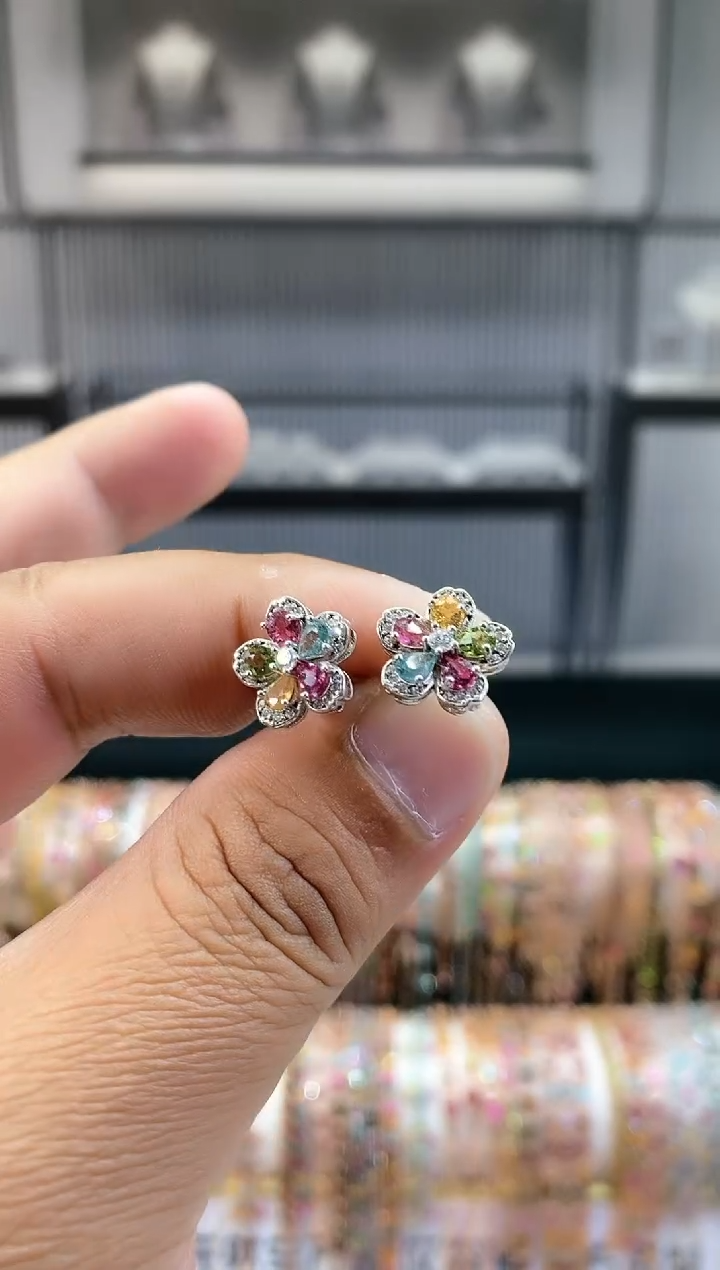 银S925镶嵌耳钉碧玺656115615656